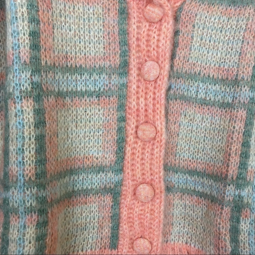 LoveShackFancy Jeeves Magnolia Pink Plaid Wool and Mohair Long Sleeve Cardigan - Picture 5 of 13